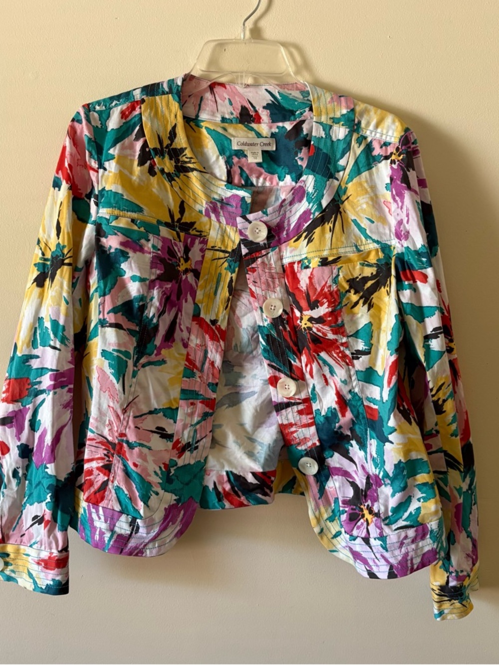 Coldwater Creek Floral Blazer Size 10 Summer Cotton Jacket Multi-Color